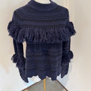 Jonathan Simkhai Navy Fringed Turtleneck Sweater